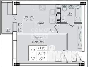 1-к квартира, сданный дом, 37м2, 1/10 этаж