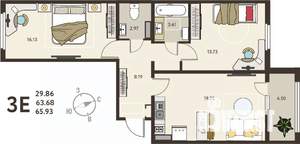 2-к квартира, вторичка, 66м2, 2/18 этаж