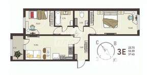 2-к квартира, вторичка, 57м2, 3/18 этаж