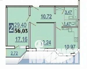 2-к квартира, вторичка, 57м2, 9/12 этаж