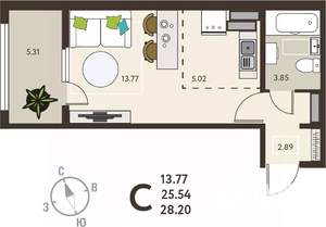 Студия квартира, вторичка, 28м2, 9/18 этаж