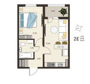 Студия квартира, вторичка, 37м2, 18/18 этаж