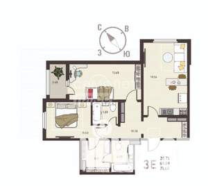 2-к квартира, вторичка, 72м2, 7/18 этаж