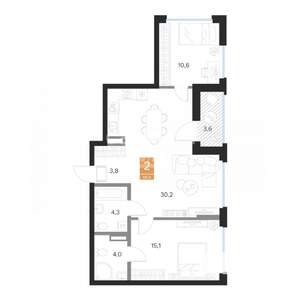 2-к квартира, вторичка, 70м2, 6/9 этаж