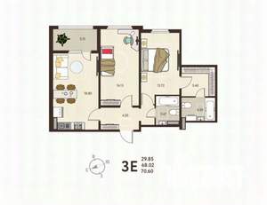2-к квартира, строящийся дом, 71м2, 2/17 этаж