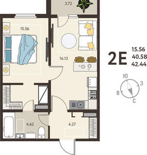 1-к квартира, вторичка, 42м2, 5/18 этаж