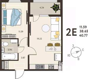 1-к квартира, вторичка, 41м2, 17/18 этаж