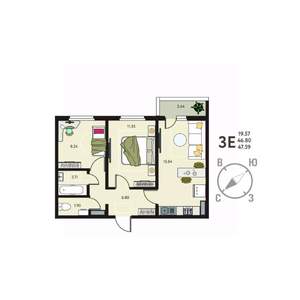 2-к квартира, вторичка, 48м2, 17/17 этаж