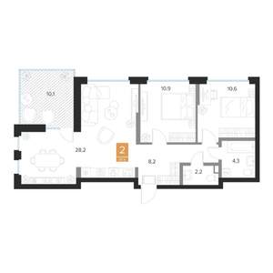 2-к квартира, вторичка, 67м2, 9/16 этаж