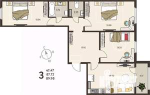 3-к квартира, вторичка, 90м2, 17/18 этаж