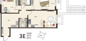 2-к квартира, вторичка, 68м2, 1/18 этаж