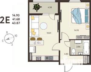 1-к квартира, вторичка, 44м2, 9/18 этаж