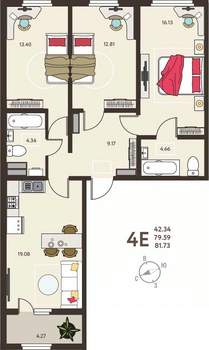 3-к квартира, вторичка, 82м2, 2/18 этаж