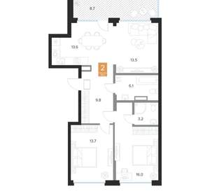 2-к квартира, вторичка, 79м2, 8/16 этаж