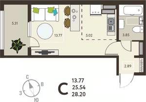 Студия квартира, вторичка, 28м2, 6/18 этаж