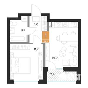 1-к квартира, вторичка, 35м2, 6/16 этаж