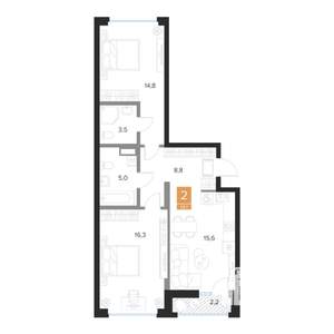 2-к квартира, вторичка, 65м2, 7/16 этаж