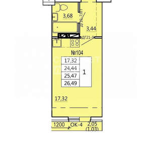Студия квартира, строящийся дом, 26м2, 2/10 этаж