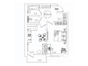 1-к квартира, вторичка, 49м2, 10/10 этаж