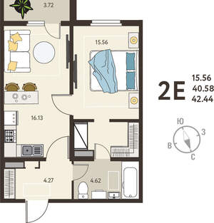 1-к квартира, вторичка, 42м2, 1/18 этаж
