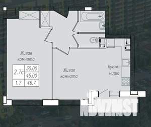 2-к квартира, строящийся дом, 47м2, 2/10 этаж