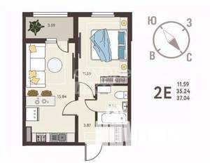 1-к квартира, вторичка, 37м2, 3/18 этаж
