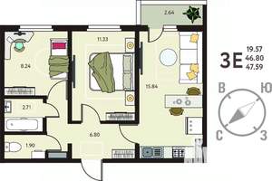 2-к квартира, вторичка, 48м2, 8/17 этаж