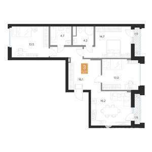 3-к квартира, вторичка, 84м2, 2/16 этаж