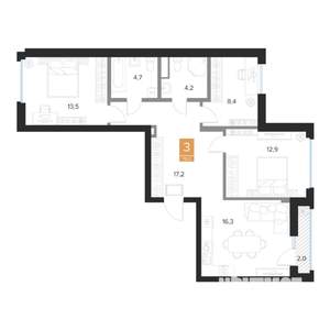 3-к квартира, вторичка, 78м2, 9/16 этаж