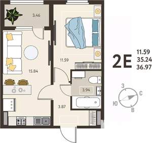 1-к квартира, вторичка, 37м2, 6/18 этаж