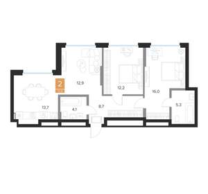 2-к квартира, вторичка, 73м2, 9/16 этаж