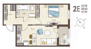 2-к квартира, вторичка, 41м2, 16/18 этаж