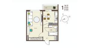 1-к квартира, вторичка, 32м2, 16/17 этаж