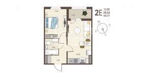 1-к квартира, вторичка, 41м2, 8/17 этаж