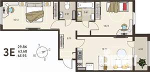 2-к квартира, вторичка, 66м2, 5/18 этаж