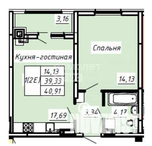 2-к квартира, вторичка, 41м2, 3/8 этаж