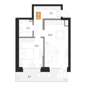 1-к квартира, вторичка, 49м2, 1/16 этаж