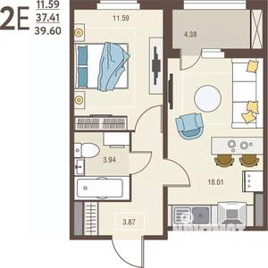 1-к квартира, вторичка, 40м2, 3/17 этаж