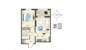 1-к квартира, сданный дом, 40м2, 1/17 этаж