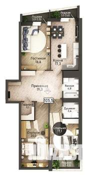 1-к квартира, вторичка, 105м2, 18/21 этаж