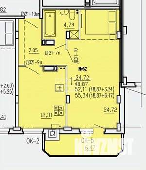1-к квартира, вторичка, 52м2, 7/10 этаж
