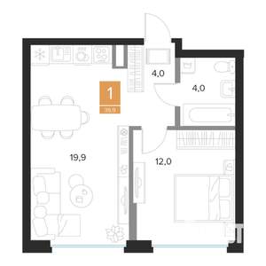 1-к квартира, вторичка, 40м2, 8/16 этаж