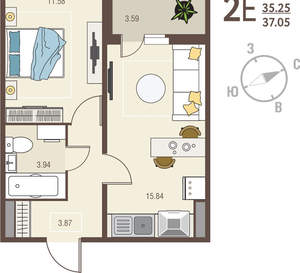 1-к квартира, вторичка, 37м2, 3/17 этаж