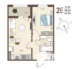2-к квартира, вторичка, 41м2, 13/17 этаж