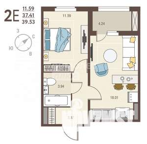 1-к квартира, вторичка, 40м2, 15/17 этаж