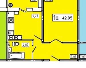 1-к квартира, вторичка, 44м2, 1/10 этаж