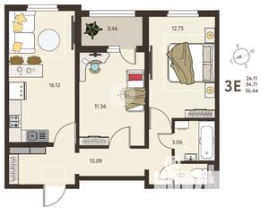 2-к квартира, вторичка, 56м2, 15/18 этаж