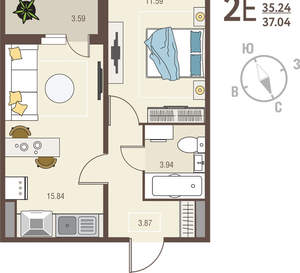 1-к квартира, вторичка, 37м2, 4/17 этаж