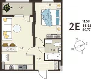 1-к квартира, вторичка, 41м2, 5/18 этаж