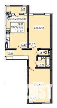 3-к квартира, вторичка, 71м2, 3/8 этаж